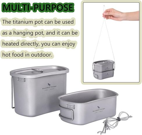 iBasingo Titanium Canteen Mess Kit with Folding Handle Hanging Ring Ultralight Portable for Lunch Outdoor Camping Hiking in Kuwait