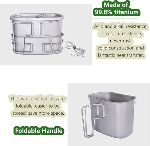 iBasingo Titanium Canteen Mess Kit with Folding Handle Hanging Ring Ultralight Portable for Lunch Outdoor Camping Hiking in Kuwait