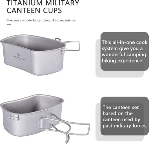 iBasingo Titanium Canteen Mess Kit with Folding Handle Hanging Ring Ultralight Portable for Lunch Outdoor Camping Hiking in Kuwait
