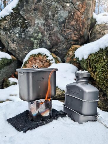 iBasingo Titanium Canteen Mess Kit with Folding Handle Hanging Ring Ultralight Portable for Lunch Outdoor Camping Hiking in Kuwait