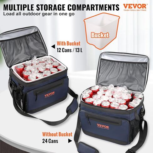 VEVOR Hardbody Cooler Bag, 600D Oxford Fabric Insulated Cooler Bag, Leakproof and Waterproof Hardbody Deep Freeze Cooler with PP Plastic Bucket, Bottle Opener for Beach, Hiking, Travel in Kuwait