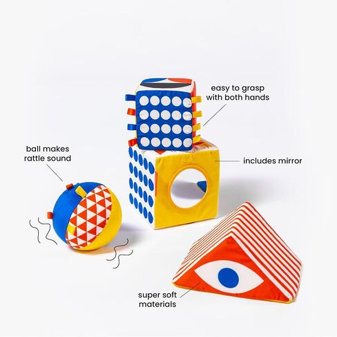 Follies The Baby Bauhaus Set - Award Winning Soft Baby Blocks and Shapes from 0 to 18 Months - Must Have Montessori Developmental Sensory Toys, Tummy Time, and Brain Development in Saudi Arabia
