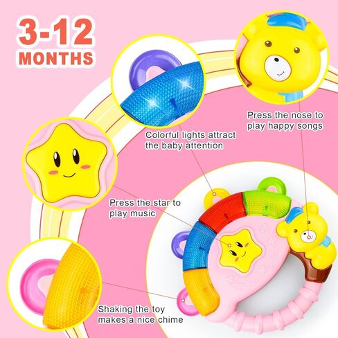 ألعاب الأطفال من OKREVIEW من 6 إلى 12 شهرًا - جرس نشاط خشخيشات للأطفال، لعبة خشخيشات موسيقية للأطفال مع أوضاع إضاءة أغنية موسيقية متعددة، ألعاب أطفال من عمر 6 إلى 12 شهرًا، هدايا عيد الميلاد والكريسماس للأولاد والبنات in Kuwait