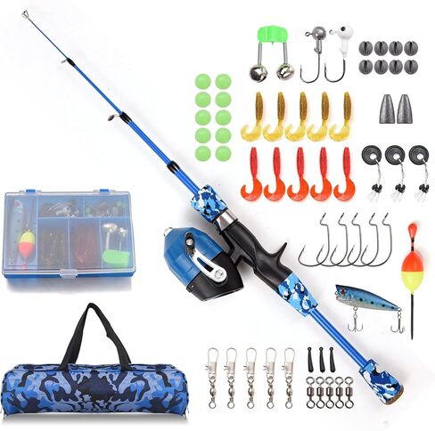 doorslay Kids Fishing Rod and Reel Combo Full Kit 1.2m/1.5m Telescopic Casting Rod Pole with Spincast Reel and Hooks Lures Swivels Carry Bag in Saudi Arabia