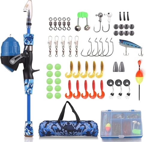 doorslay Kids Fishing Rod and Reel Combo Full Kit 1.2m/1.5m Telescopic Casting Rod Pole with Spincast Reel and Hooks Lures Swivels Carry Bag in Saudi Arabia