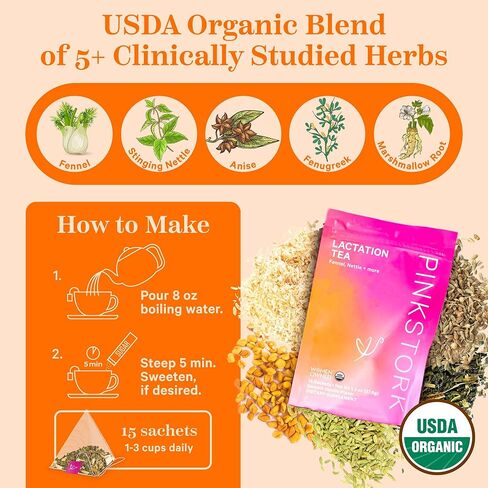 بينك ستورك مجموعة دعم الرضاعة للنساء المرضعات - مكملات الرضاعة والشاي والحلويات لتزويد حليب الثدي وتدفقه، مع الحلبة والشمر وشوك الحليب، مجموعة من 3 قطع in Kuwait