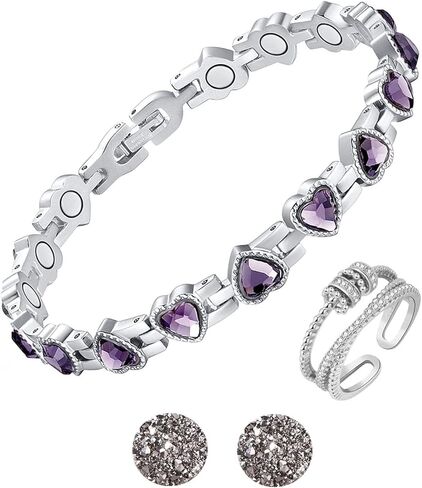 NSJDDWN سوار مغناطيسي مجموعة أقراط للنساء الليمفاوية التخلص من السموم سوار مغناطيسي لآلام التهاب المفاصل حلقة التصريف اللمفاوي أقراط الضغط الإبري in Kuwait