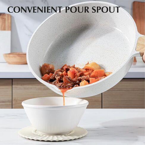 طقم أواني طهي SENSARTE، قدور ومقالي مكونة من 8 قطع مع غطاء، ومقبض يظل باردًا، طقم أواني طهي المطبخ الجرانيت الصحي المتوافق مع الحث مع طلاء سويسري غير لاصق، خالي من مادة PFOA in Kuwait
