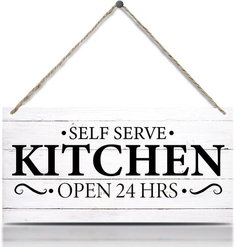 لافتات مطبخ مضحكة، مطبخ ذاتي الخدمة مفتوح 24 ساعة، لافتات خشبية على الحائط للباب معلقة للمنزل والمزرعة والمطبخ وغرفة الطعام، علامات مطبخ لطيفة لتزيين الحائط 11.8 × 5.9 بوصة (J616) in Kuwait