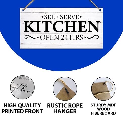 لافتات مطبخ مضحكة، مطبخ ذاتي الخدمة مفتوح 24 ساعة، لافتات خشبية على الحائط للباب معلقة للمنزل والمزرعة والمطبخ وغرفة الطعام، علامات مطبخ لطيفة لتزيين الحائط 11.8 × 5.9 بوصة (J616) in Kuwait