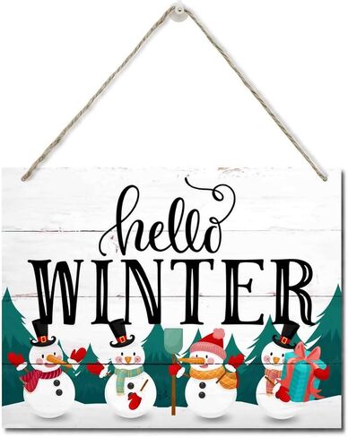 Winter Christmas Wooden Door Hanging Sign, "Hello Winter", Merry Christmas Sign, Winter Sign, Christmas Decor, Christmas Party Supplies Favors, Christmas Gift 10 X 7.8 in in Kuwait