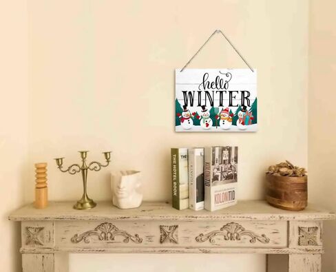 Winter Christmas Wooden Door Hanging Sign, "Hello Winter", Merry Christmas Sign, Winter Sign, Christmas Decor, Christmas Party Supplies Favors, Christmas Gift 10 X 7.8 in in Kuwait