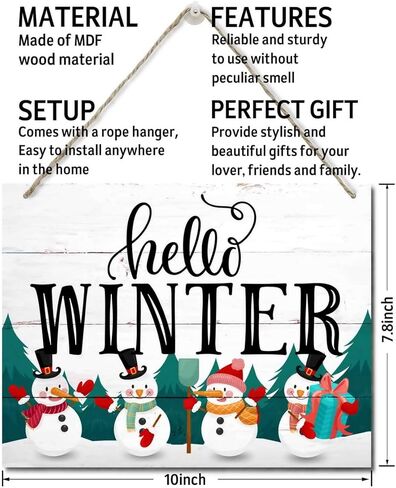 Winter Christmas Wooden Door Hanging Sign, "Hello Winter", Merry Christmas Sign, Winter Sign, Christmas Decor, Christmas Party Supplies Favors, Christmas Gift 10 X 7.8 in in Kuwait