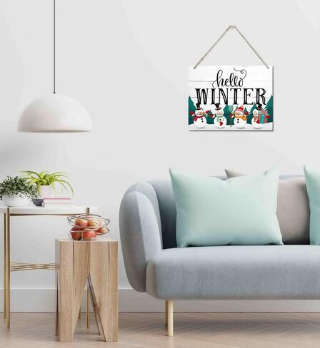 Winter Christmas Wooden Door Hanging Sign, "Hello Winter", Merry Christmas Sign, Winter Sign, Christmas Decor, Christmas Party Supplies Favors, Christmas Gift 10 X 7.8 in in Kuwait