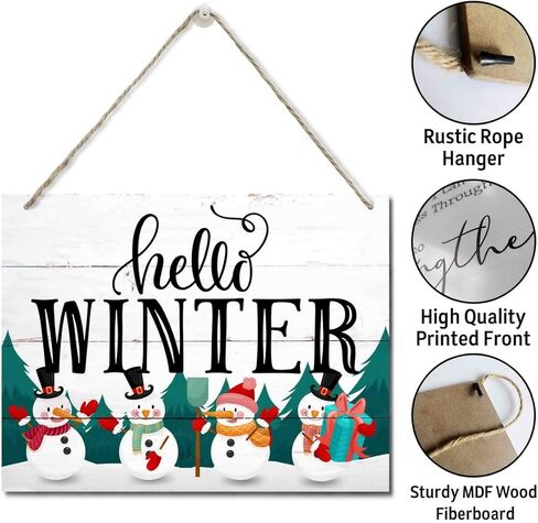 Winter Christmas Wooden Door Hanging Sign, "Hello Winter", Merry Christmas Sign, Winter Sign, Christmas Decor, Christmas Party Supplies Favors, Christmas Gift 10 X 7.8 in in Kuwait