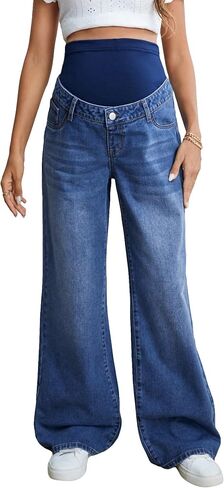 Verdusa Women's Maternity Wideband Waist Flare Leg Pregancy Denim Jeans with Pockets in Saudi Arabia