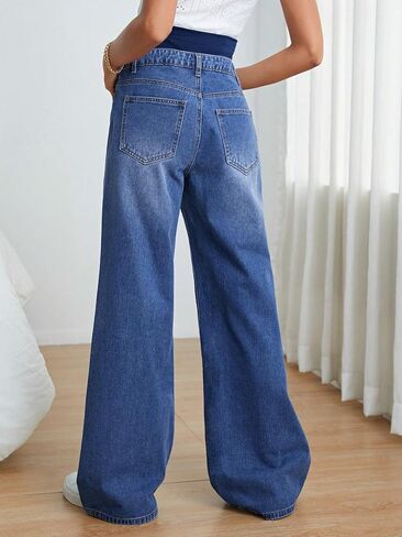 Verdusa Women's Maternity Wideband Waist Flare Leg Pregancy Denim Jeans with Pockets in Saudi Arabia