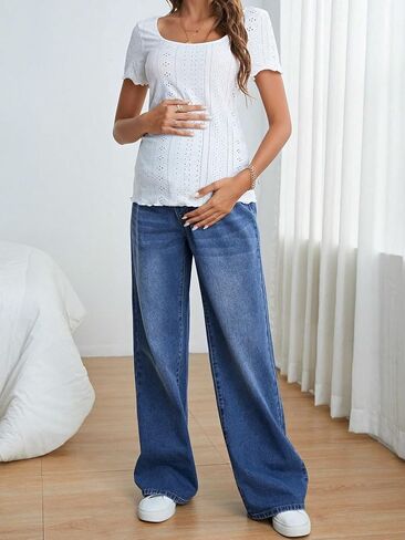 Verdusa Women's Maternity Wideband Waist Flare Leg Pregancy Denim Jeans with Pockets in Saudi Arabia