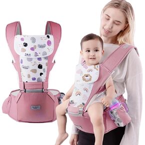 Baby Carrier with Hip Seat,Ergonomic Infant& Child Holder Carrier Kangaroo Bag with Storage Bags,Soft Lightweight Pure Cotton Comfortable Baby Backpack Carrier for Newborn and Toddler,7-55lbs (Green)