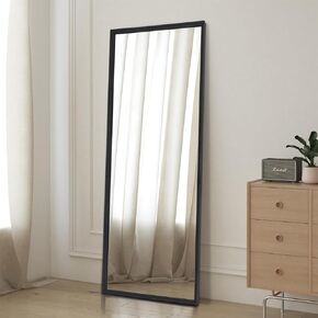 65"×22" Wooden Full Length Mirror, Floor Mirror with Standing Holder Leaning/Hanging Mirror Wood Frame Large Wall-Mounted Mirror for Bedroom/Living Room, Solid Wood