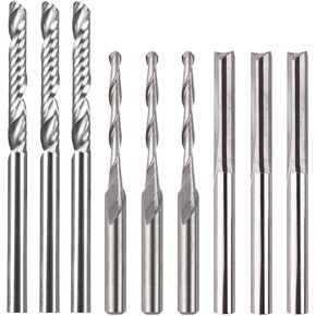 CBRIGHT 9 قطع قاطع مطحنة نهاية كربيد، 3 قطع 1/8 بوصة CNC أدوات التوجيه الفردية + 6 قطع 2 قاطعة طحن ذات حواف فلوت (نوعان) للنايلون، الراتنج، ABS، الأكريليك، PVC، MDF، الخشب الصلب in Kuwait