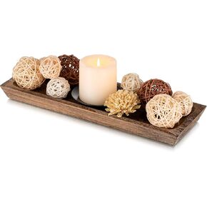 Hanobe Rustic Wood Candle Tray: Decorative Tealight Candle Holders Long Farmhouse Candle Plate Wooden Table Centerpiece for Dining Room Kitchen Coffee Table Rectangular Candle Trays Home Decor
