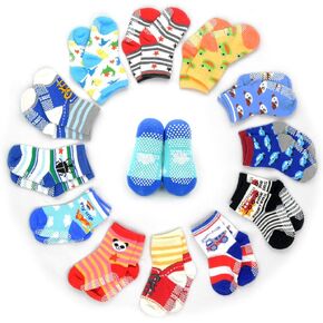 12 Pairs Anti-slip Socks Toddler Socks, HOVEOX Kids Baby Socks Non-Skid Crew Walkers Unisex For 12-36 Months 1-3 Years Baby Boys Girls Lowcut Ankle Cotton Stretch Footsocks Assorted Color Cartoon in Kuwait