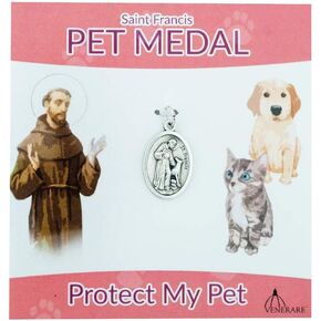Venerare St. Francis Pet Medal | Small Oval Pet Collar Charm | A Great Gift for Pet Lovers | Comes with Different Colored Card | Christian Pet Goods