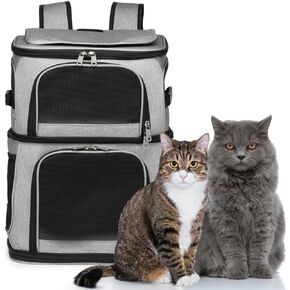 Critter Sitters Double Decker Rolling 4-Wheel Pet Backpack Suitcase for Small Dogs/Cats with Scratch Resistant Breathable Mesh Window, Safety Leash, Durable Transporation for Multiple Animals in Kuwait