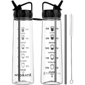 HYDRATE 900ml Water Bottle with Straw and Motivational Time Markings, BPA Free, Flip Cap, Drop Proof Sports Water Bottle, Ideal for Gym, Extra Strong Material Water Bottles with Straw (Pink)