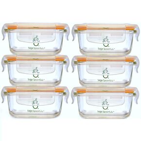 Sage Spoonfuls Glass Baby Food Containers with Lids - 6 Pack, 4 oz Baby Food Jars, Durable & Leakproof, Freezer Storage, Reusable Small Glass Baby Food Containers, Microwave & Dishwasher Friendly in Saudi Arabia