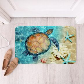 Beach Theme Rugs Ocean Fluffy Rugs Cute Tortoise Indoor Entry Rug, Kawaii Seashell Non Slip Bathroom Carpet Conch Starfish Floor Mats Coastal Farmhouse Cabin Decor in Kuwait
