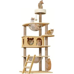 DMTINTA Cat Tree for Indoor Cats Wood Cat Tree with Cozy Cat Condo Scratching Post Clear Bowl Cat Tower for Large Cat 59 in in Kuwait