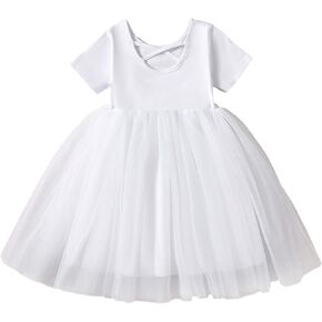 فستان للفتيات الصغيرات من SOBOWO فساتين رسمية للفتيات بدون ظهر وأكمام قصيرة متقاطعة من الخلف لالتقاط الصور على الشاطئ وحفلات الزفاف الصيفية in Kuwait