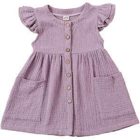 Kids Baby Girls Organic Cotton Ruffled Sleeve Tunic Dress Swing Casual Sundress Party Princess Dresses
