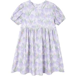 فستان SMILING PINKER للفتيات الصغيرات الصيفي الكاجوال من القطن بنقشة الزهور والأرنب الكرتوني بأكمام قصيرة منتفخة in Kuwait