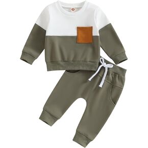 LIOMENGZI Infant Baby Boy Girl Fall Winter Outfit Contrast Color Plaid Long Sleeve Sweatshirts Jogger Pants Fall Clothes Set