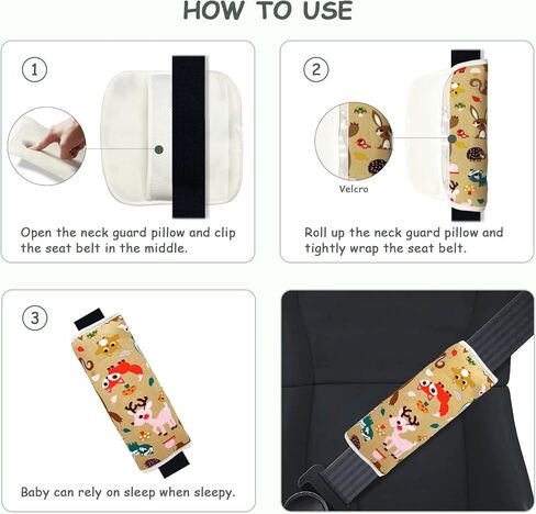 DEEZOMO قطعتان من غطاء رقبة مقعد السيارة للأطفال، وسادة حزام الأمان للأطفال من 5 إلى 16 عامًا، نمط كرتوني لطيف، وسادات حزام مقعد السيارة الناعمة المريحة، غطاء دعم الرقبة أثناء السفر (ديناصور D) in Kuwait