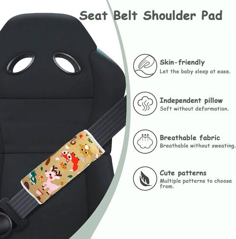 DEEZOMO قطعتان من غطاء رقبة مقعد السيارة للأطفال، وسادة حزام الأمان للأطفال من 5 إلى 16 عامًا، نمط كرتوني لطيف، وسادات حزام مقعد السيارة الناعمة المريحة، غطاء دعم الرقبة أثناء السفر (ديناصور D) in Kuwait
