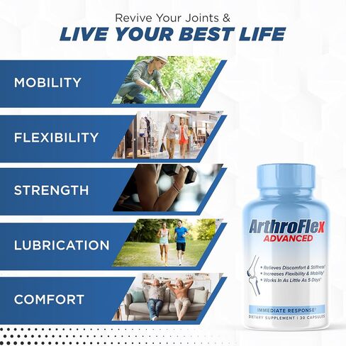 Arthroflex Advanced Joint Supplement Support Pain Relief - Relieve Discomfort and Stiffness with Turmeric Curcumin, Boswellia Serrata Extract and Type II Collagen Supplement. Knee Pain Relief Factor. in Kuwait