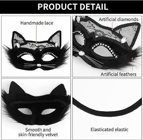 TACPAK القطة السوداء قناع الدانتيل قناع حفلة تنكرية قناع حفلة تنكرية نسائي فستان تنكرية عيد الميلاد الهالووين حفلة تنكرية مثير قطة سوداء دانتيل قناع العين in Kuwait