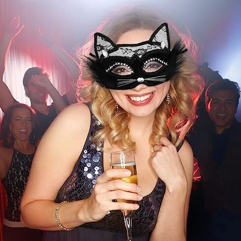 TACPAK القطة السوداء قناع الدانتيل قناع حفلة تنكرية قناع حفلة تنكرية نسائي فستان تنكرية عيد الميلاد الهالووين حفلة تنكرية مثير قطة سوداء دانتيل قناع العين in Kuwait