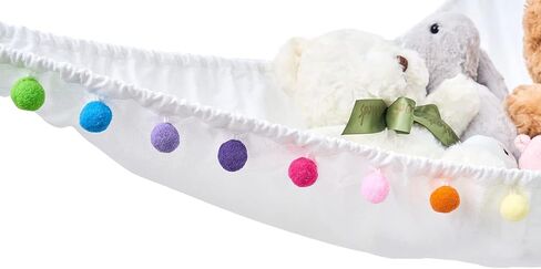 Mkono Stuffed Animal Net or Hammock Hanging Boho Stuff Animals Toy Storage Organizer with Colorful Pom Pom Balls Large Plush Hammock Corner Macrame Toys Holder for Nursery Bedroom Kid's Room, Small in Saudi Arabia