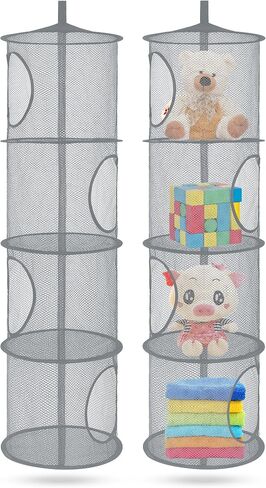 Hanging Stuffed Animal Storage Hammock Net 4 Tiers, Black | Hanging Mesh Storage Organizer for Kids Room, Holds Plushies, Gloves, Hats, Socks, Foldable Space-saving Design in Saudi Arabia