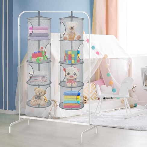 Hanging Stuffed Animal Storage Hammock Net 4 Tiers, Black | Hanging Mesh Storage Organizer for Kids Room, Holds Plushies, Gloves, Hats, Socks, Foldable Space-saving Design in Saudi Arabia