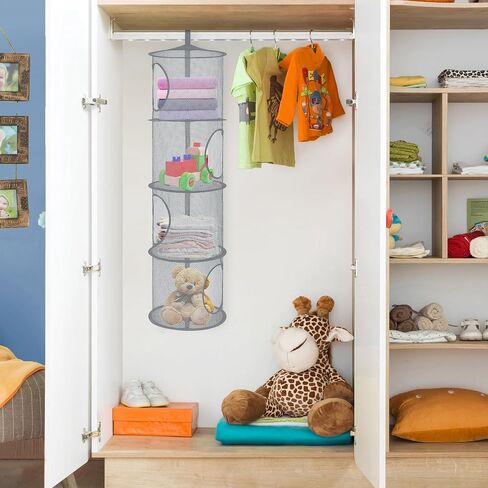 Hanging Stuffed Animal Storage Hammock Net 4 Tiers, Black | Hanging Mesh Storage Organizer for Kids Room, Holds Plushies, Gloves, Hats, Socks, Foldable Space-saving Design in Saudi Arabia