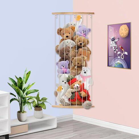 slcinwzdt Stuffed Animal Storage Holder, Hanging Stuffed Animal Organizer Wood Soft Toy Shelf for Corner with Adjustable Height, Plush Toy Shelf for Nursery Playroom, Bedroom, Kids Room in Kuwait