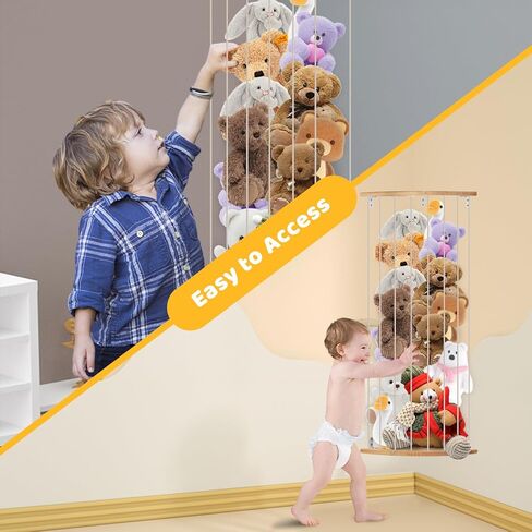 slcinwzdt Stuffed Animal Storage Holder, Hanging Stuffed Animal Organizer Wood Soft Toy Shelf for Corner with Adjustable Height, Plush Toy Shelf for Nursery Playroom, Bedroom, Kids Room in Kuwait