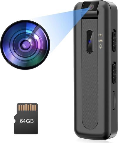 كاميرا الجسم ZAQE بسعة 64 جيجابايت، هيكل بدقة 1080 بيكسل HD وعدسة قابلة للدوران 180 درجة مع رؤية ليلية، وتسجيل حلقة VCR، وكاميرا يتم ارتداؤها على الجسم لتسجيل المحاضرات والاجتماعات والمشي وإرسال البيتزا in Kuwait