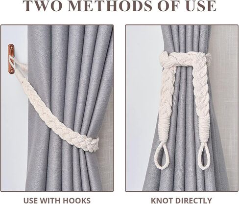 NICEEC 2 Pack Natural Cotton Rope Curtain Tiebacks Elegant Boho Style Decorative Drape Tie Backs Soft Hand-Woven Rope Curtain Holdbacks with Metal Hook for Home & Office Drapery (Pink) in Kuwait